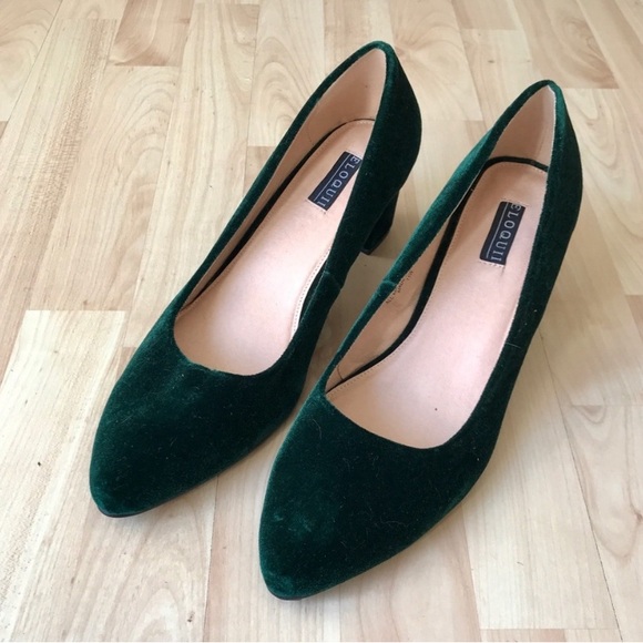 Eloquii Emerald Green Velvet Festive Heels Size 9 Wide - Picture 1 of 12